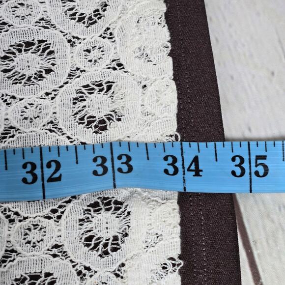 Suzi Chin Short Sleeve‎ Mini Dress Ivory Crochet Lace Chocolate Brown Lining 12 - Picture 7 of 7